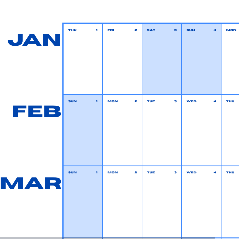 2026 Wall Calendar - A0 Cerulean Blue